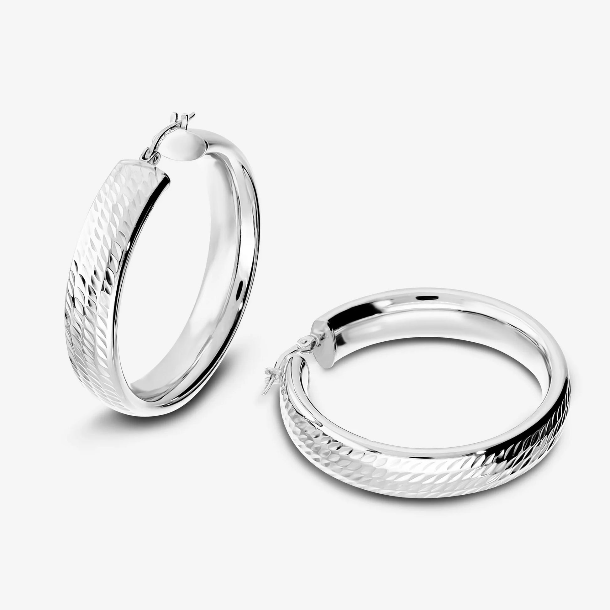 Platinum Plated 925 Sterling Silver Diamond Hoop Earrings 4cm