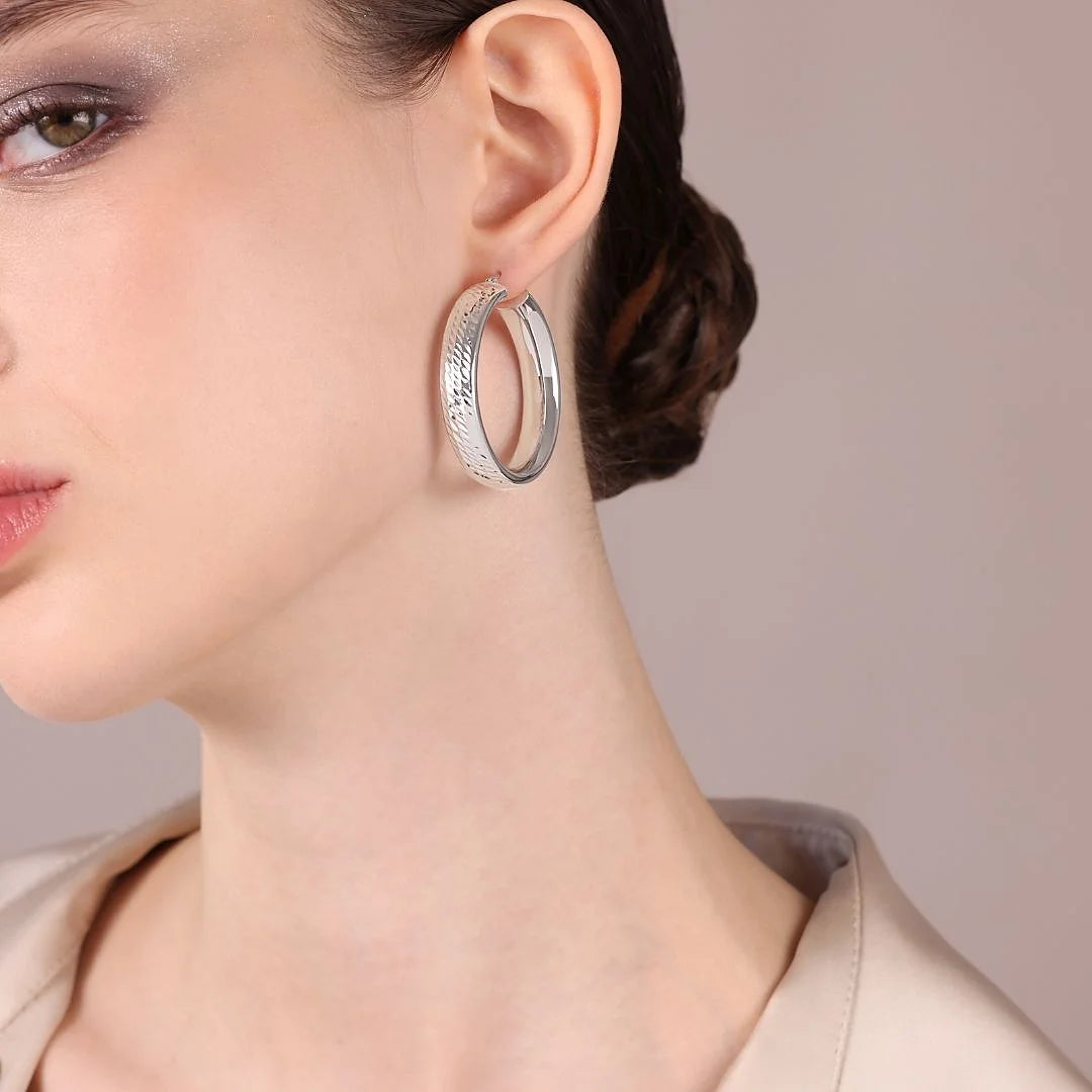 Platinum Plated 925 Sterling Silver Diamond Hoop Earrings 4cm