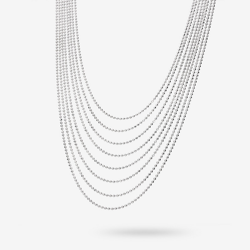Collier multirangs dégradé avec microbilles de diamants en argent 925 platiné