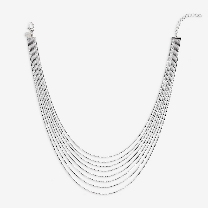 Collier multirangs dégradé avec microbilles de diamants en argent 925 platiné