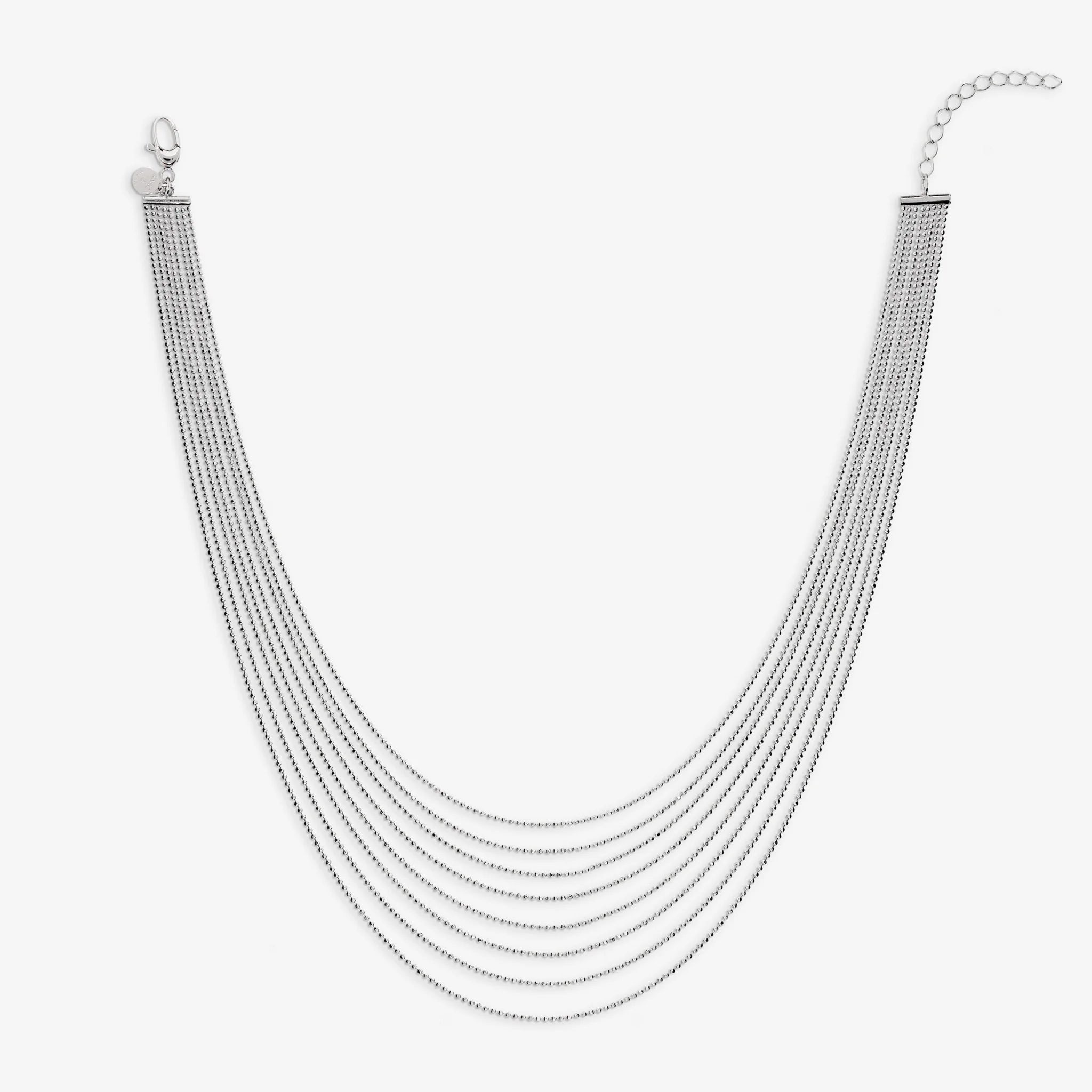 Collana Multifilo Graduata con Microbead Diamantate in Argento 925 placcato Platino