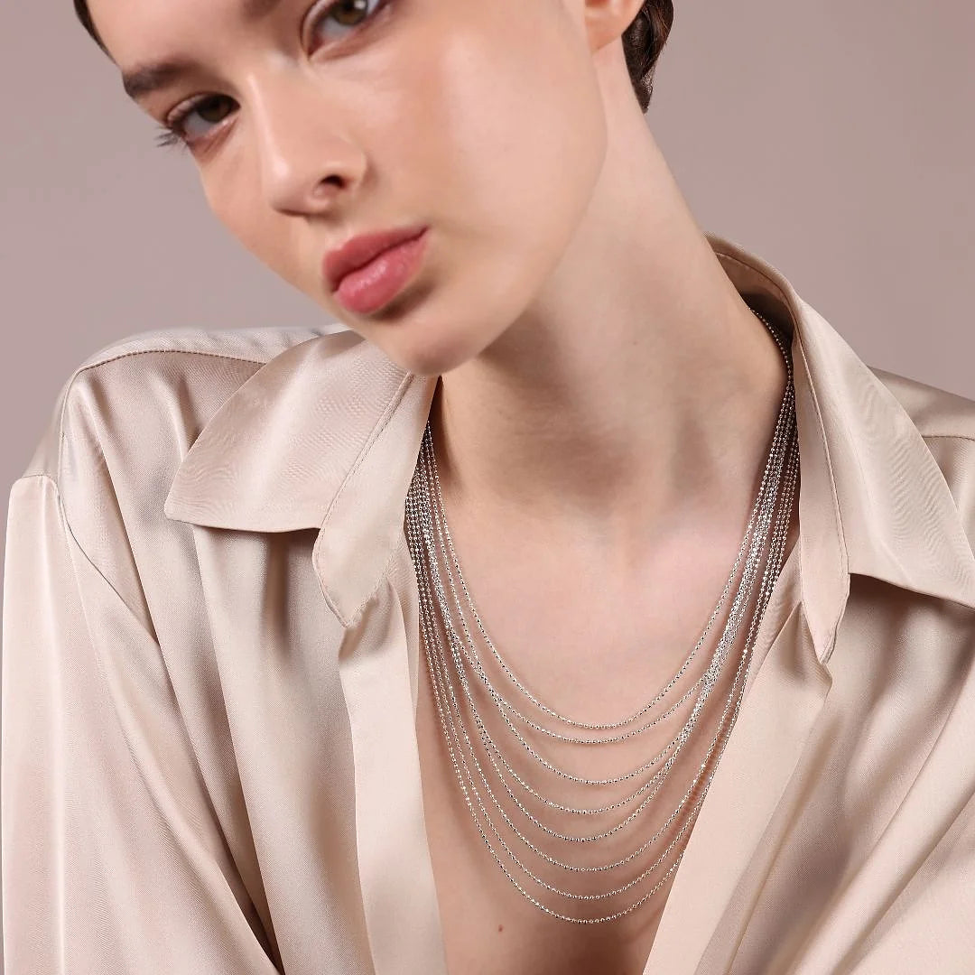 Collana Multifilo Graduata con Microbead Diamantate in Argento 925 placcato Platino