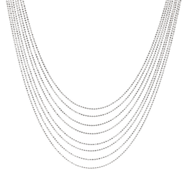 Mehrreihige, abgestufte Halskette mit Mikroperlen aus 925 platiniertem Sterlingsilber