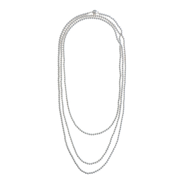Long Necklace with Polished Bead in 925 Platinum Plated Sterling Silver 