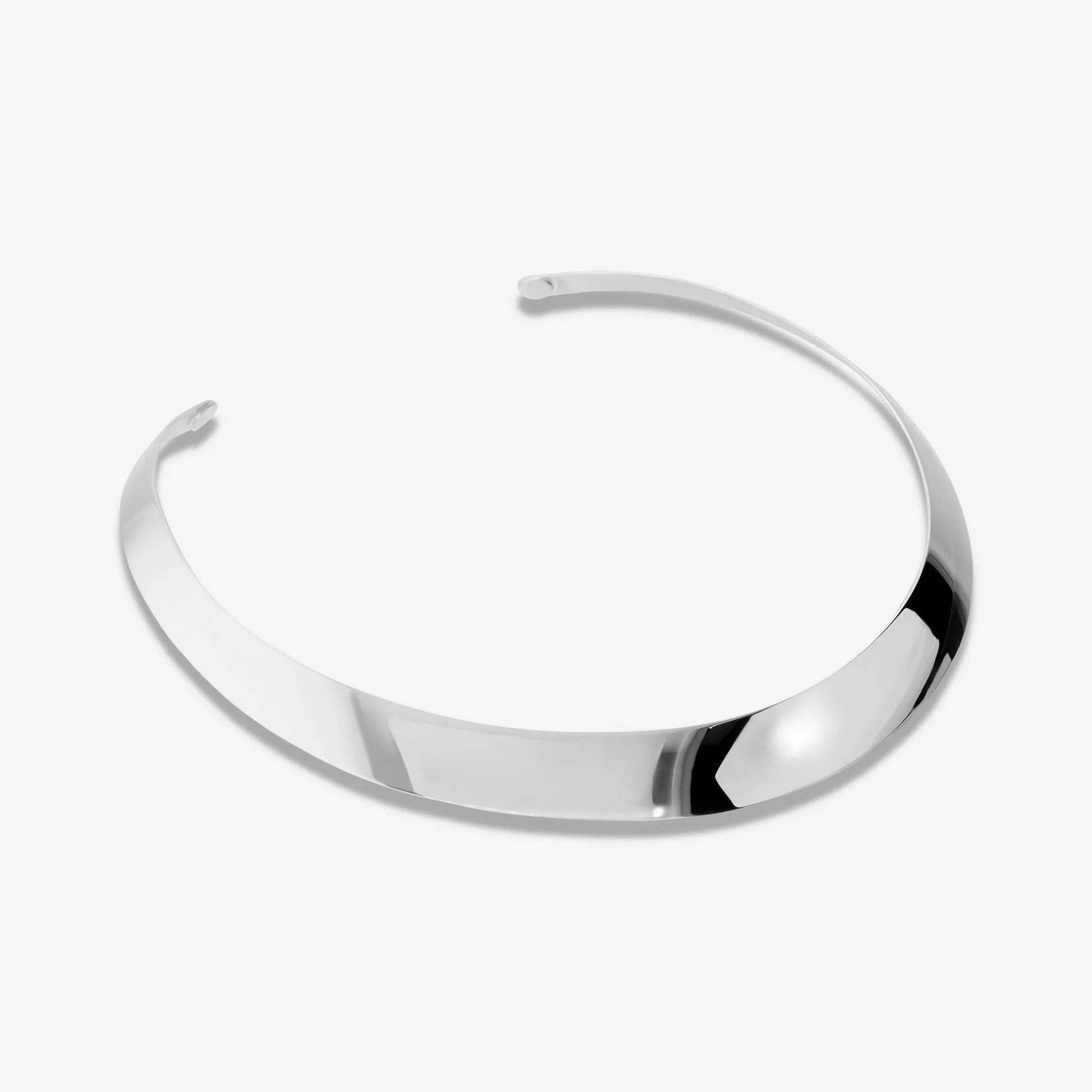 925 Sterling Silver Platinum Plated Mirror Choker Necklace Surface 1.2cm