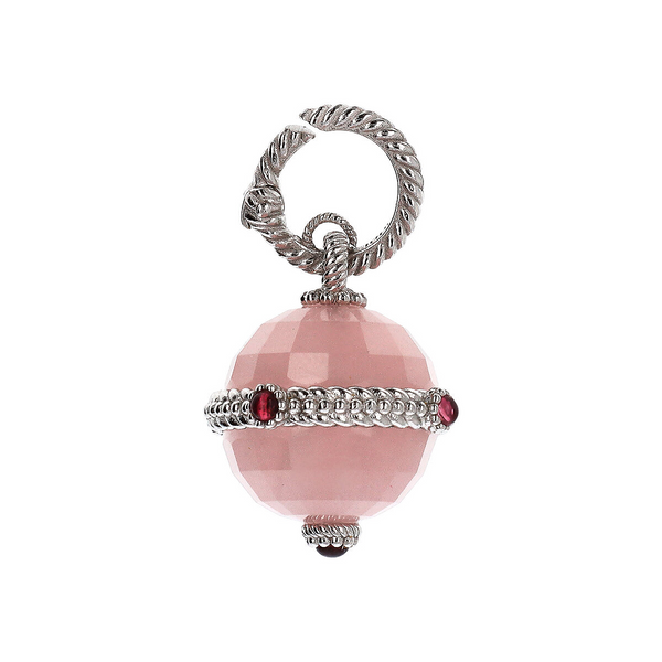 Charm with Rose Quartz in Platinum Plated 925 Sterling Silver 