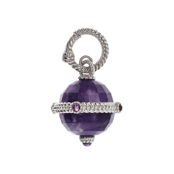 Charm with Amethyst in Platinum Plated 925 Sterling Silver 