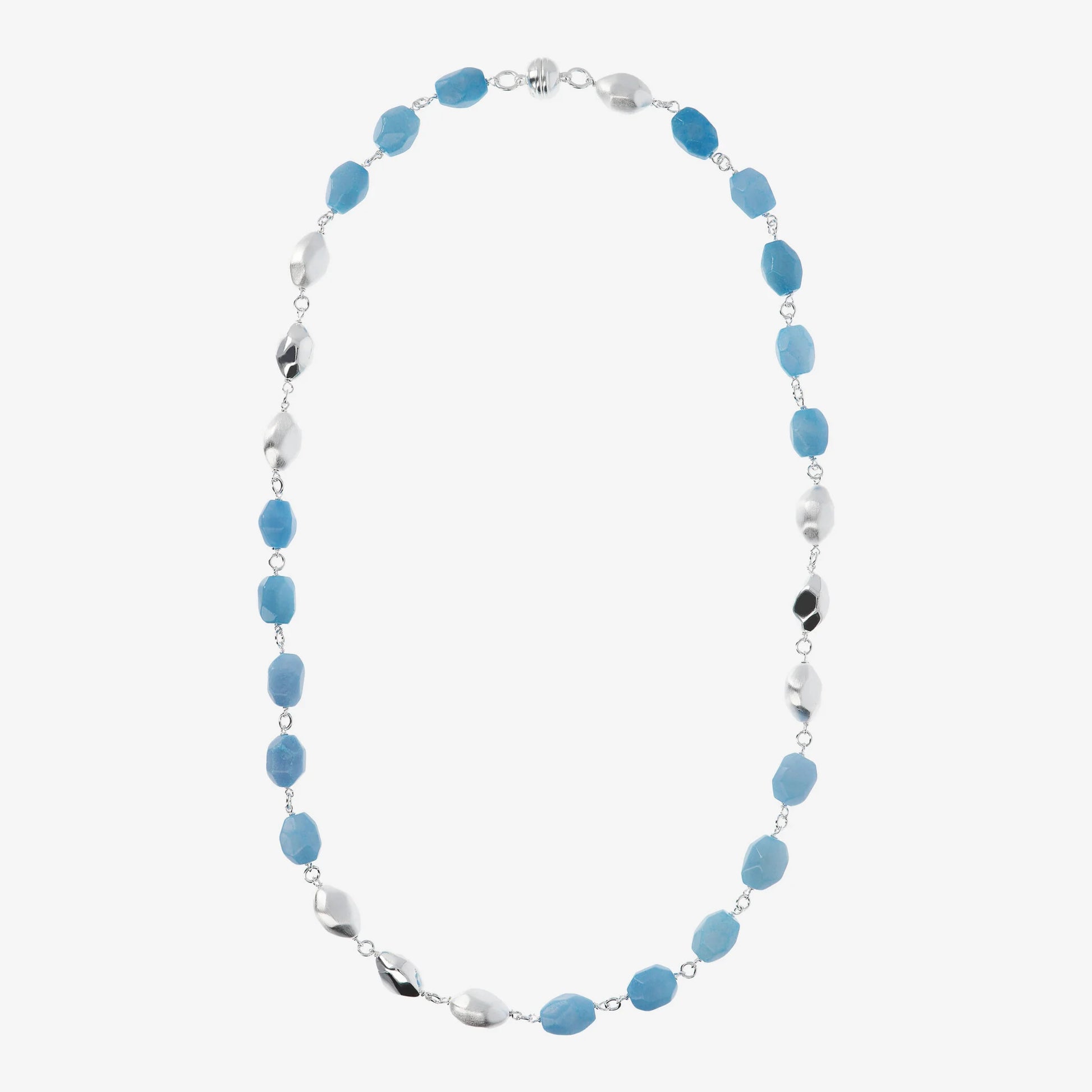 Sautoir en argent sterling 925 platiné électroformé et pépites de quartzite bleue facettées