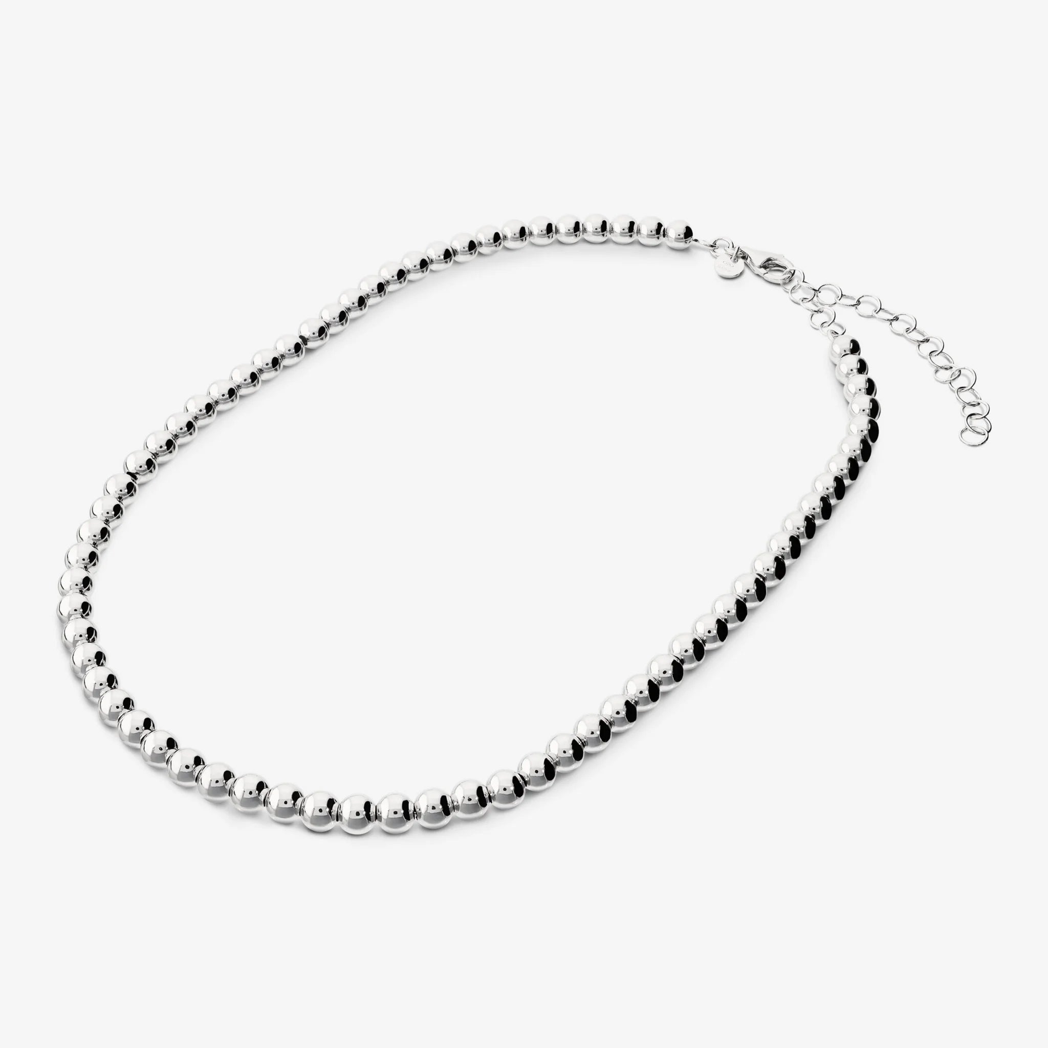 925 Platinum Plated Sterling Silver Necklace with Polished Bead