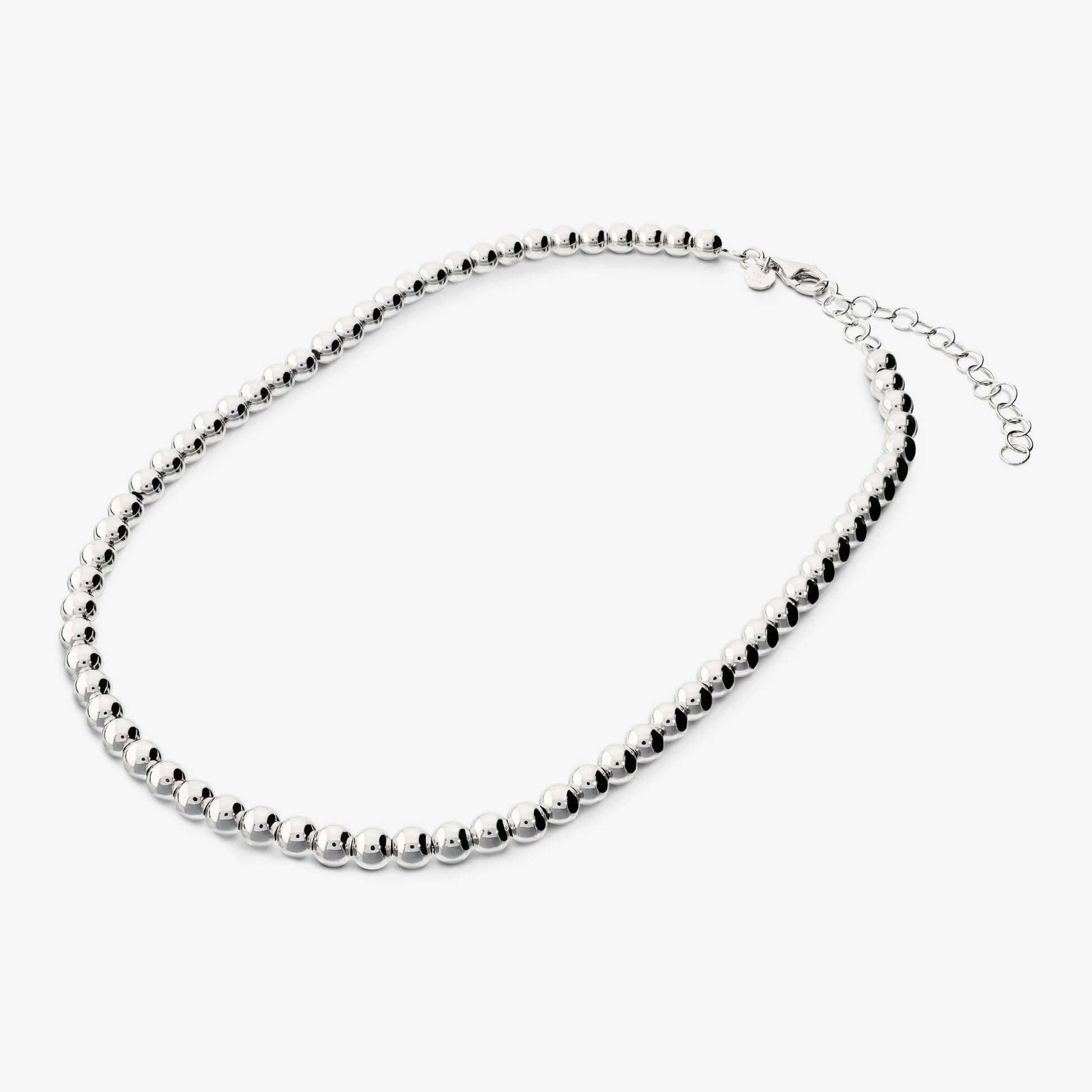 925 Platinum Plated Sterling Silver Necklace with Polished Bead