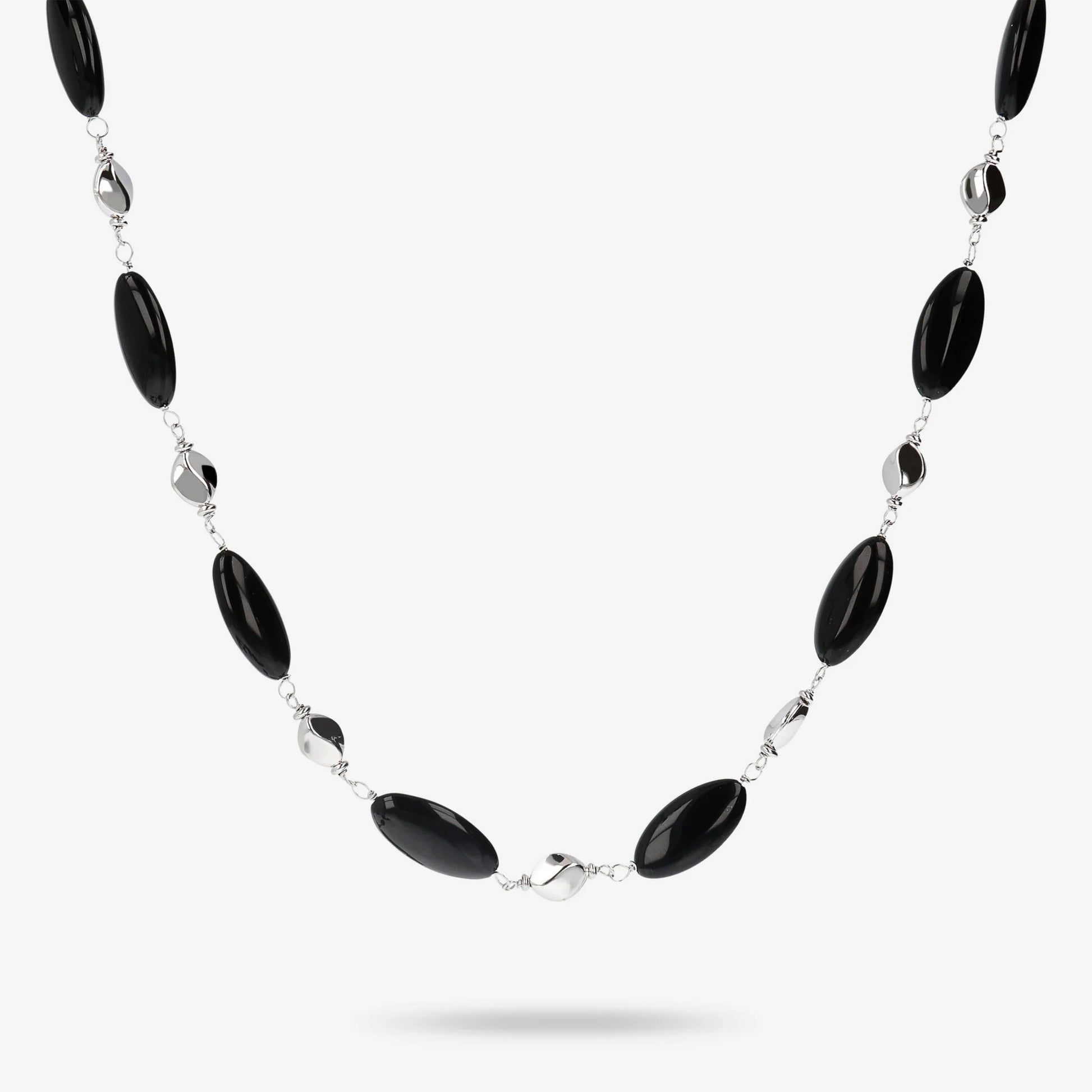 Sautoir en argent sterling platiné avec pépites polies et pierres naturelles