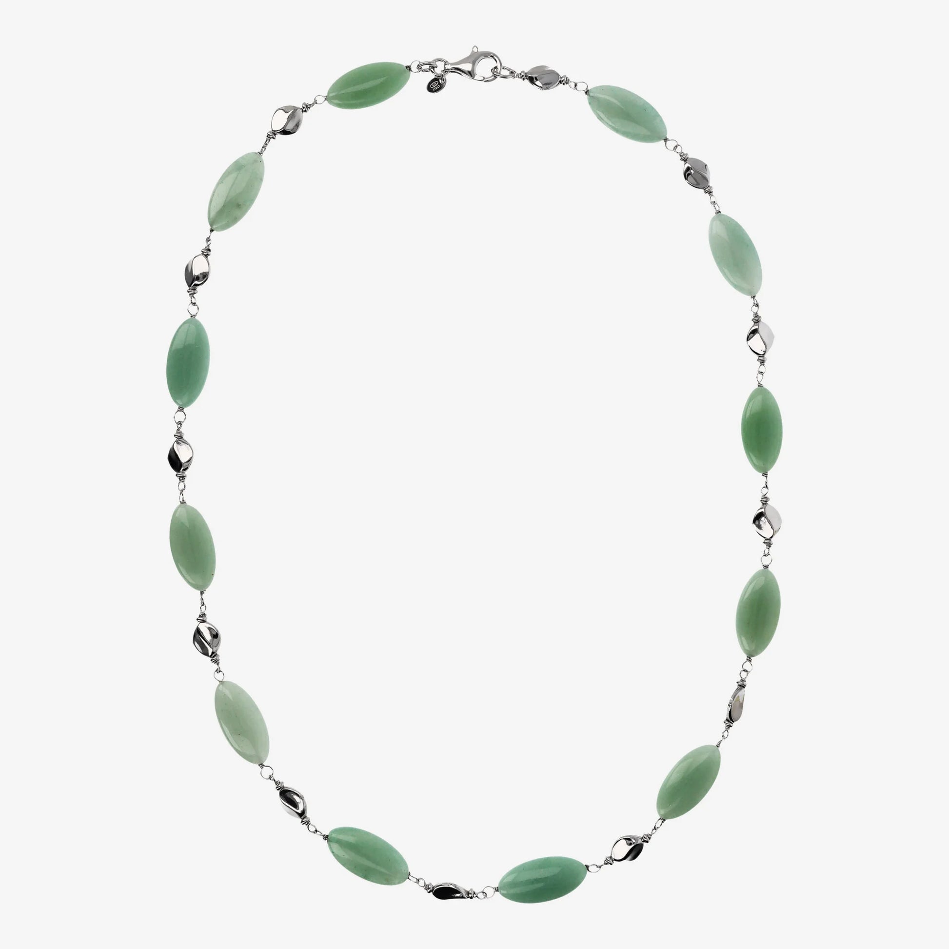 Sautoir en argent sterling platiné avec pépites polies et pierres naturelles