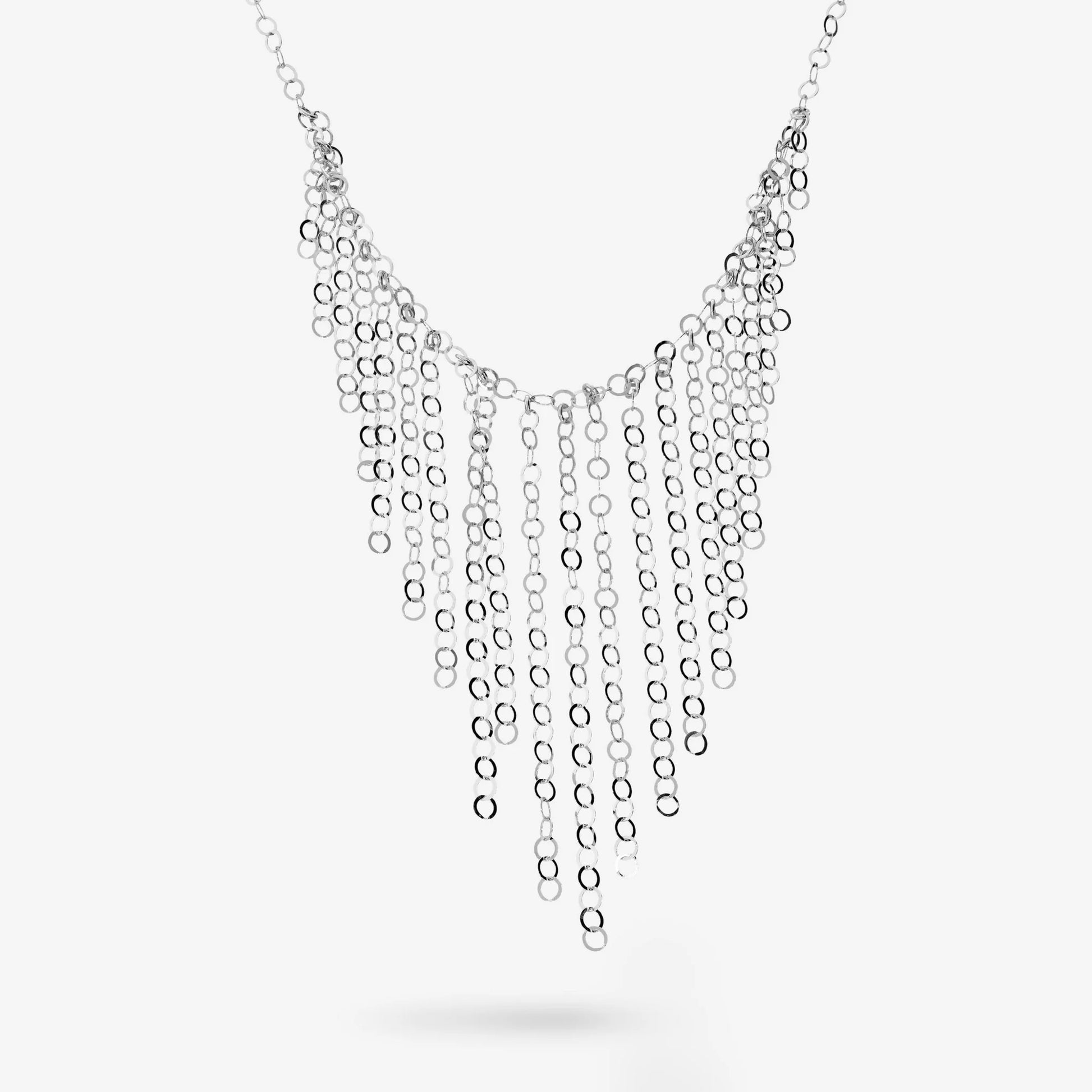 925 Sterling Silver Platinum Plated Diamond Mesh Cascade Necklace