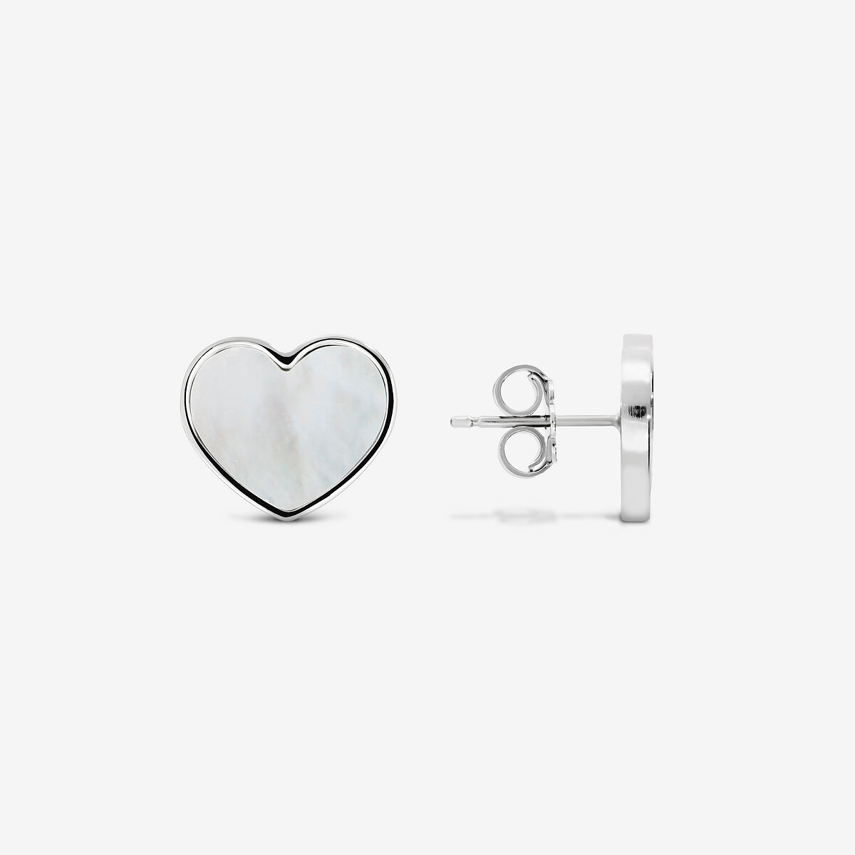 Heart Lobe Earrings in Platinum plated 925 Silver with White Mother of Pearl