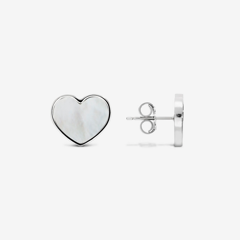 Orecchini Cuore a Lobo in Argento 925 placcato Platino con Madreperla Bianca