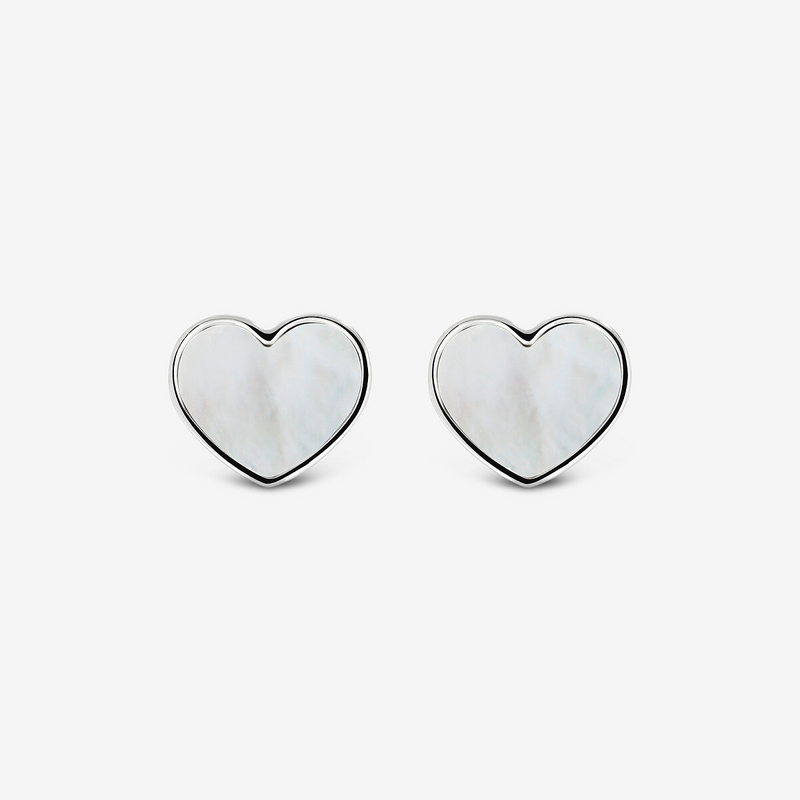 Orecchini Cuore a Lobo in Argento 925 placcato Platino con Madreperla Bianca