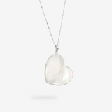 Collier Long en Argent 925 plaqué Platine avec Cœur en Pierre Naturelle