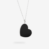 Collier Long en Argent 925 plaqué Platine avec Cœur en Pierre Naturelle