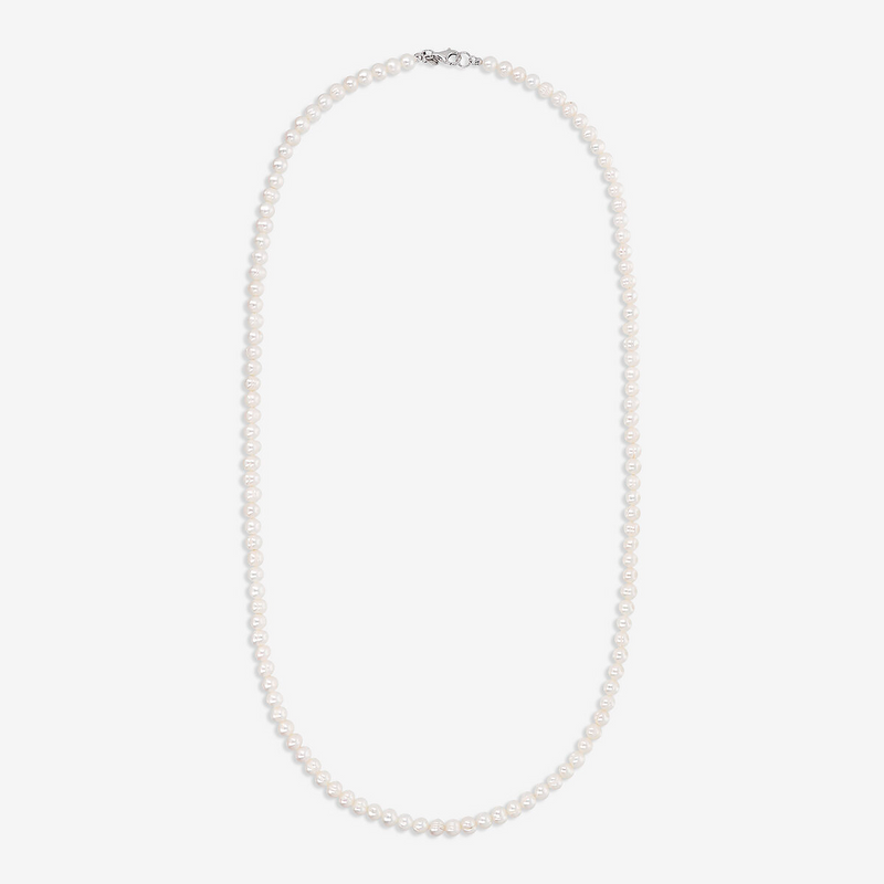 Long Necklace with White Freshwater Pearls Ø 6/6.5 mm in 18Kt White Gold Plated 925 Silver