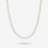 Long Necklace with White Freshwater Pearls Ø 6/6.5 mm in 18Kt White Gold Plated 925 Silver