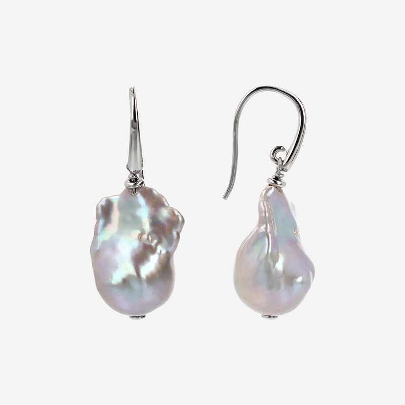 Boucles d'oreilles pendantes avec perles d'eau douce Scaramazze grises Ø 17/18 mm en argent 925 doré à l'or fin 18ct.