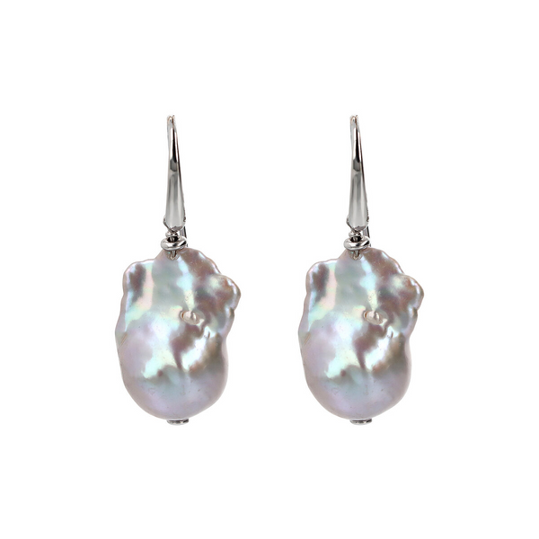 Boucles d'oreilles pendantes avec perles d'eau douce Scaramazze grises Ø 17/18 mm en argent 925 plaqué or blanc 18 carats