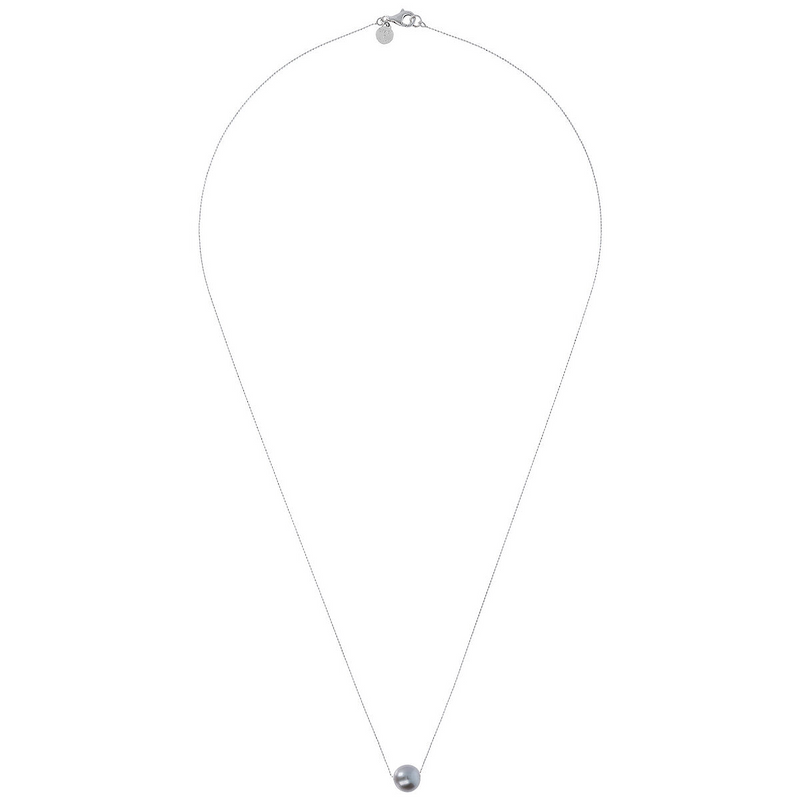 Long Necklace with Diamond Microbeads and Grey Ming Freshwater Pearl