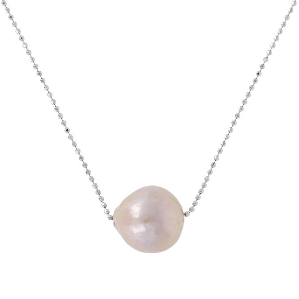 Long Necklace with Diamond Microbeads and Ming Champagne Freshwater Pearl