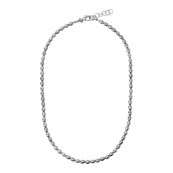 Choker Necklace with Grey Freshwater Nugget Pearls Ø 4/4.5 mm in 18Kt White Gold Plated 925 Silver