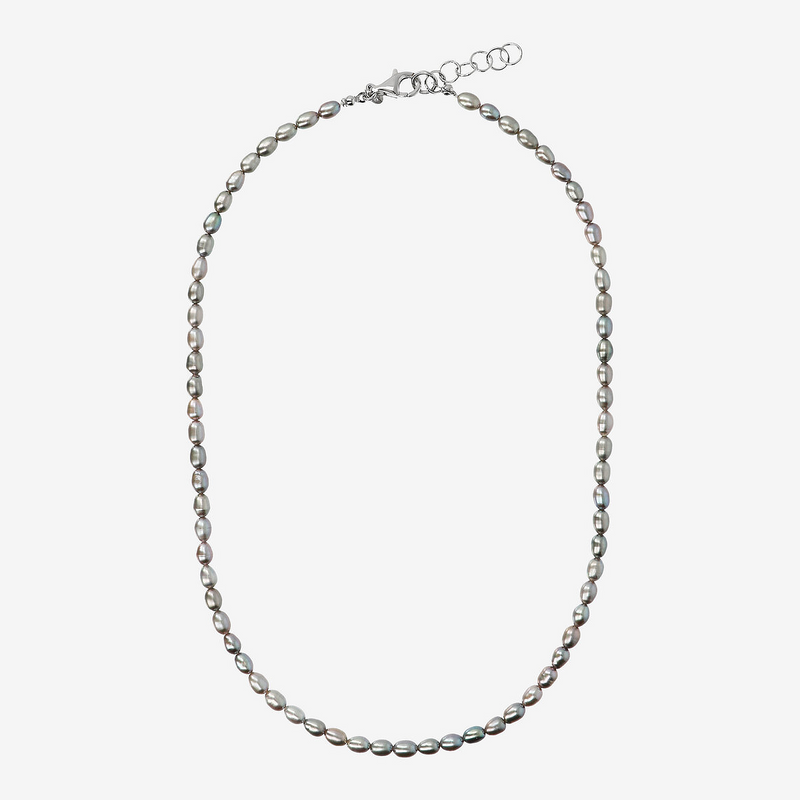 Choker Necklace with Grey Freshwater Nugget Pearls Ø 4/4.5 mm in 18Kt White Gold Plated 925 Silver