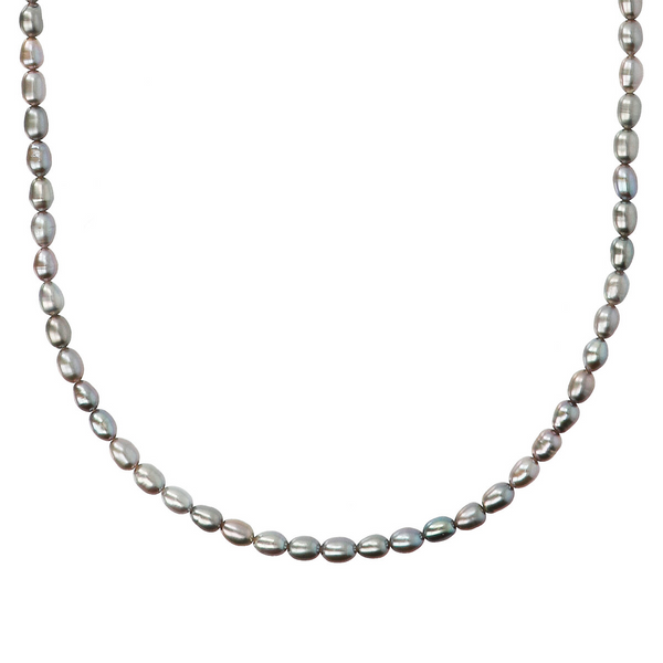 Collier ras du cou avec perles pépites d'eau douce grises Ø 4/4,5 mm en argent 925 plaqué or blanc 18 carats