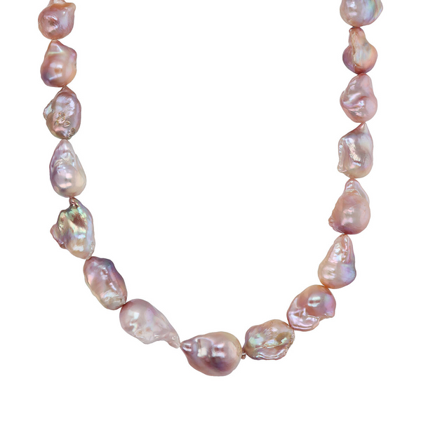 Halskette mit mehrfarbigen Süßwasser-Scaramazze-Perlen Ø 12/13 mm aus 18 Karat rosévergoldetem 925er Silber
