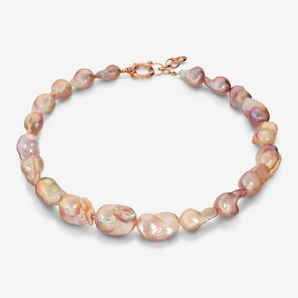 Choker Necklace with Multicolored Freshwater Scaramazze Pearls Ø 12/13 mm in 18Kt Rose Gold Plated 925 Silver