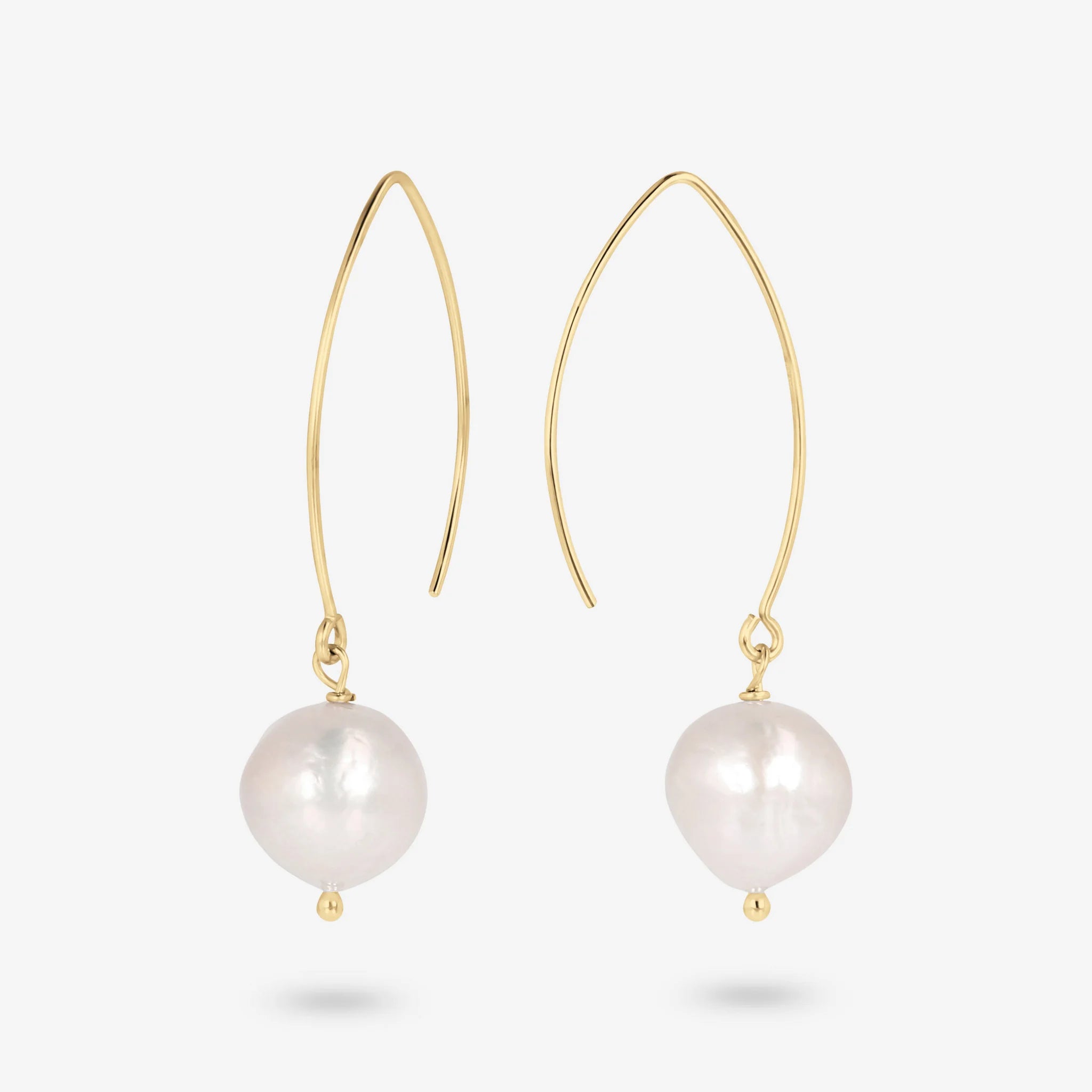 Pendant Earrings with White Ming Freshwater Pearls Ø 12/13 mm in 18Kt Yellow Gold Plated 925 Silver