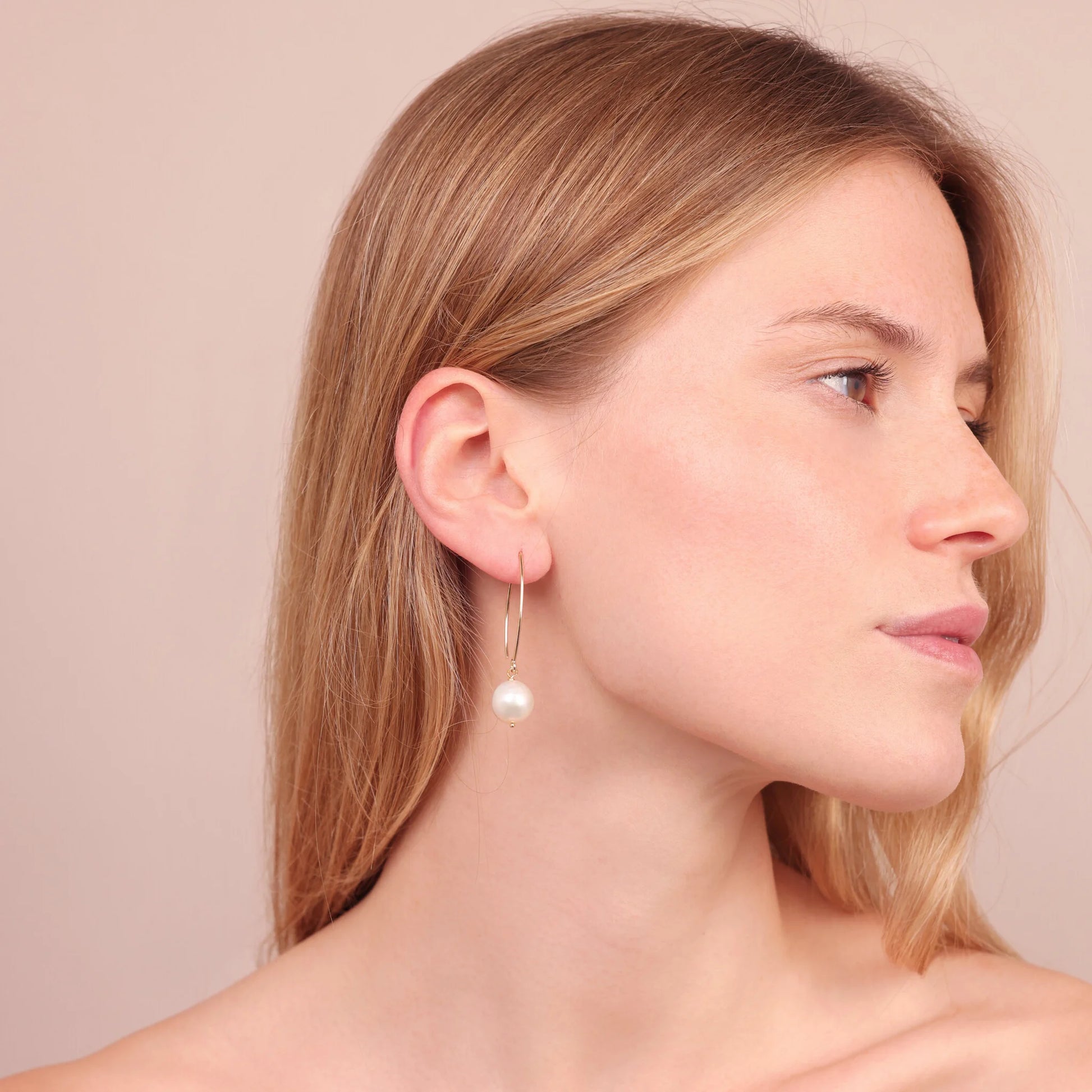 Pendant Earrings with White Ming Freshwater Pearls Ø 12/13 mm in 18Kt Yellow Gold Plated 925 Silver