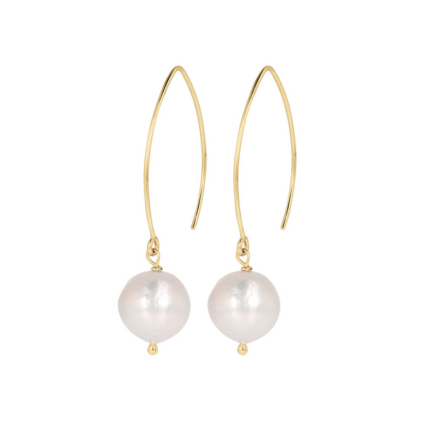 Pendant Earrings with White Ming Freshwater Pearls Ø 12/13 mm in 18Kt Yellow Gold Plated 925 Silver