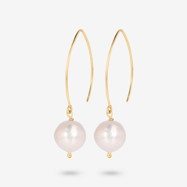 Pendant Earrings with White Ming Freshwater Pearls Ø 12/13 mm in 18Kt Yellow Gold Plated 925 Silver