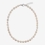 Collana Girocollo in Argento 925 placcato Oro Bianco 18Kt con Perle a Pepita Bianche d'Acqua Dolce Ø 6/7 mm