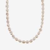 Collana Girocollo in Argento 925 placcato Oro Bianco 18Kt con Perle a Pepita Bianche d'Acqua Dolce Ø 6/7 mm
