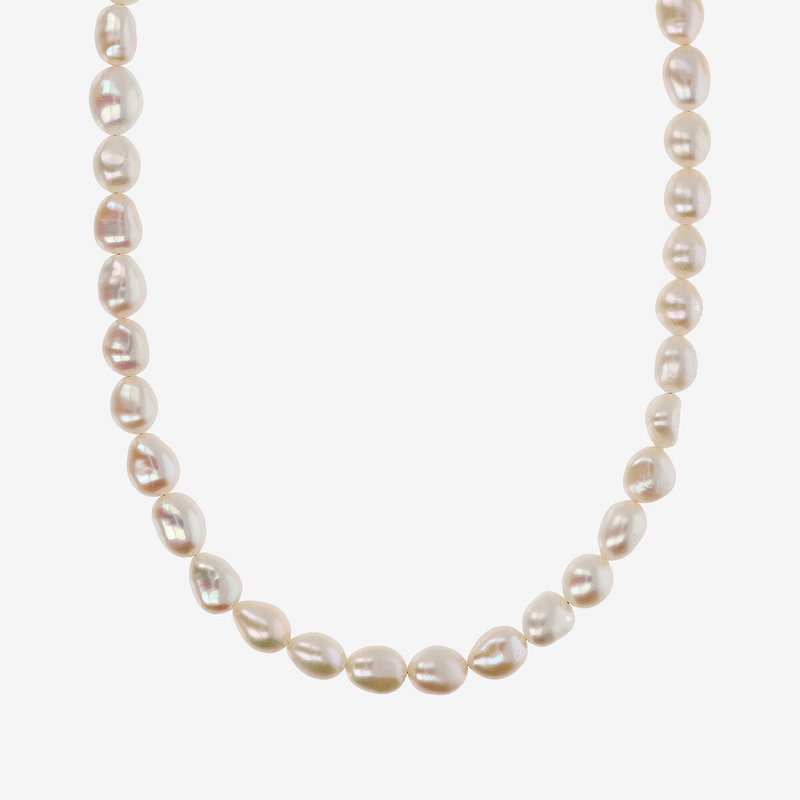 Collana Girocollo in Argento 925 placcato Oro Bianco 18Kt con Perle a Pepita Bianche d'Acqua Dolce Ø 6/7 mm