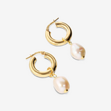 Hoop Earrings with Freshwater White Baroque Nugget Beads Ø 10/11 mm in 925 Sterling Silver plated 18Kt Yellow Gold