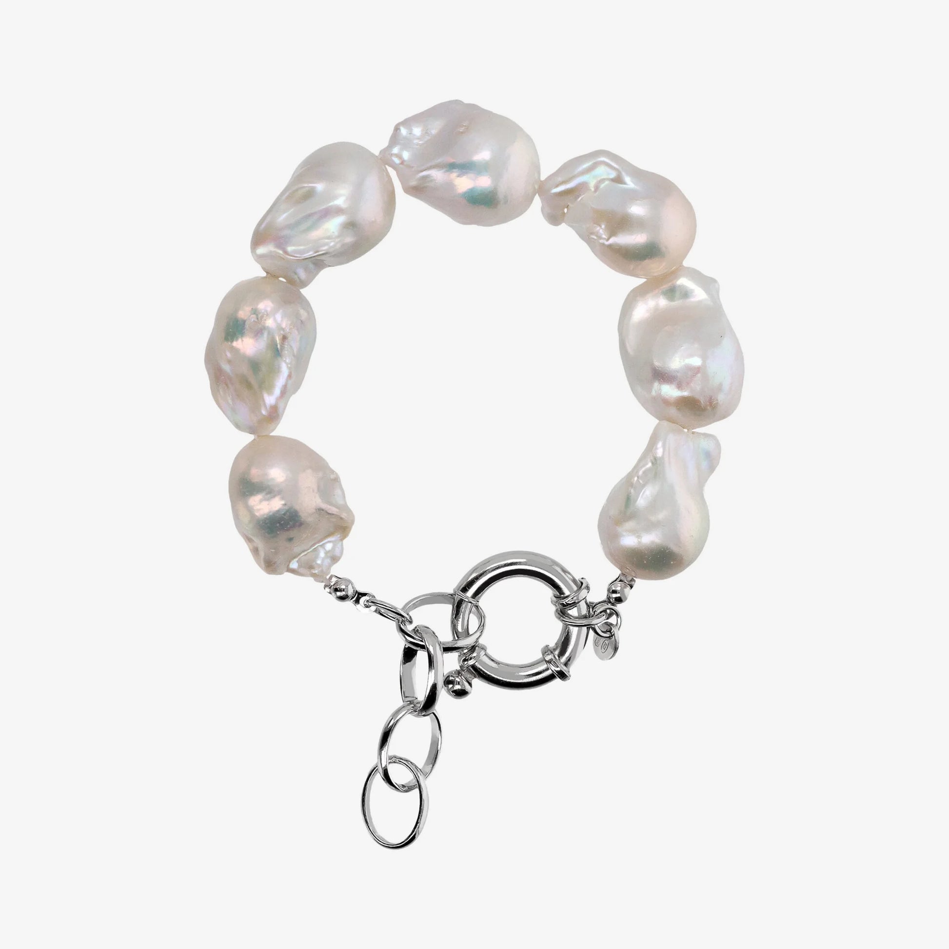 Bracciale in Argento 925 placcato Oro Bianco 18Kt con Perle Scaramazze Bianche d'Acqua Dolce Ø 13/14 mm