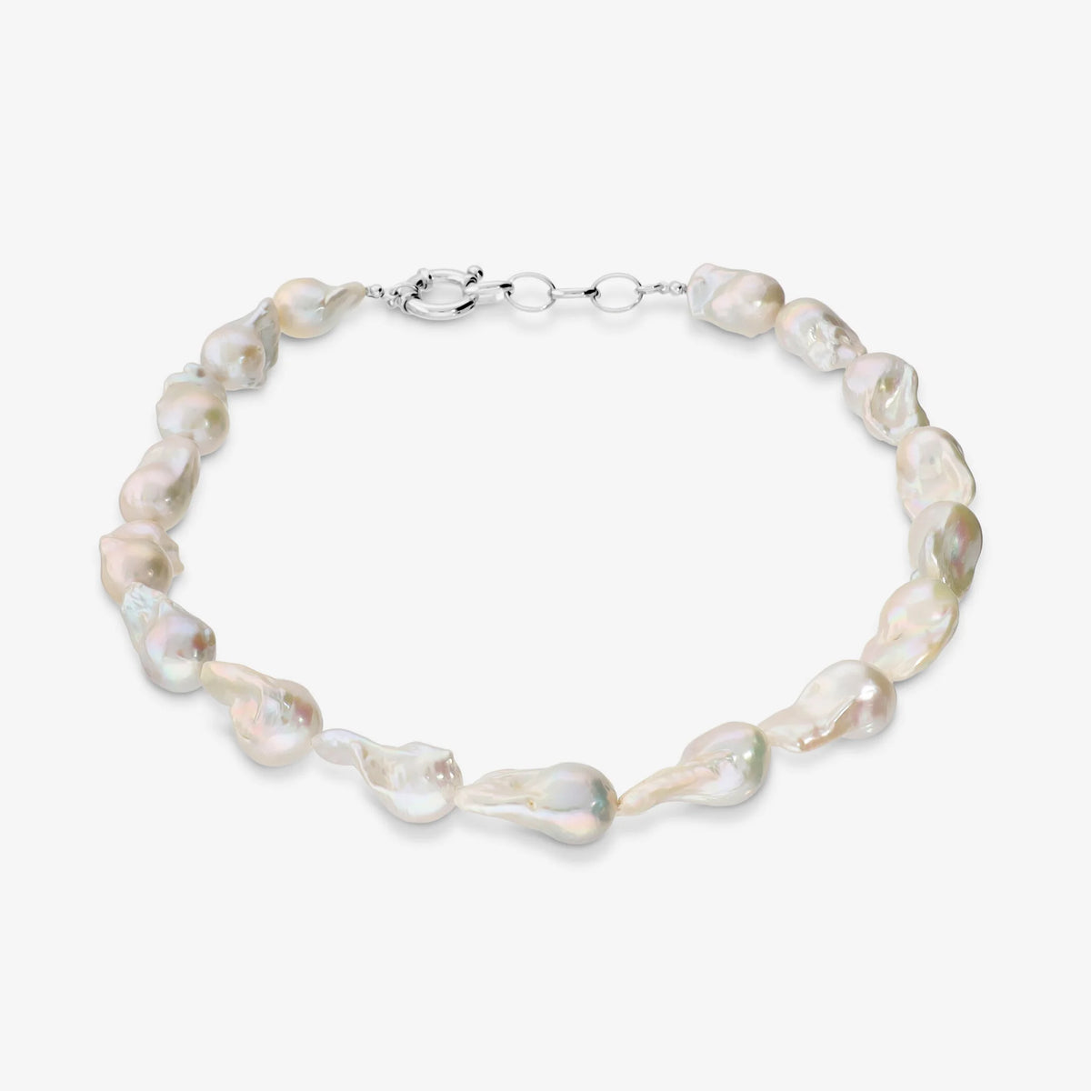 Collana Girocollo in Argento 925 placcato Oro Bianco 18Kt con Perle Scaramazze Bianche d'Acqua Dolce Ø 13/14 mm