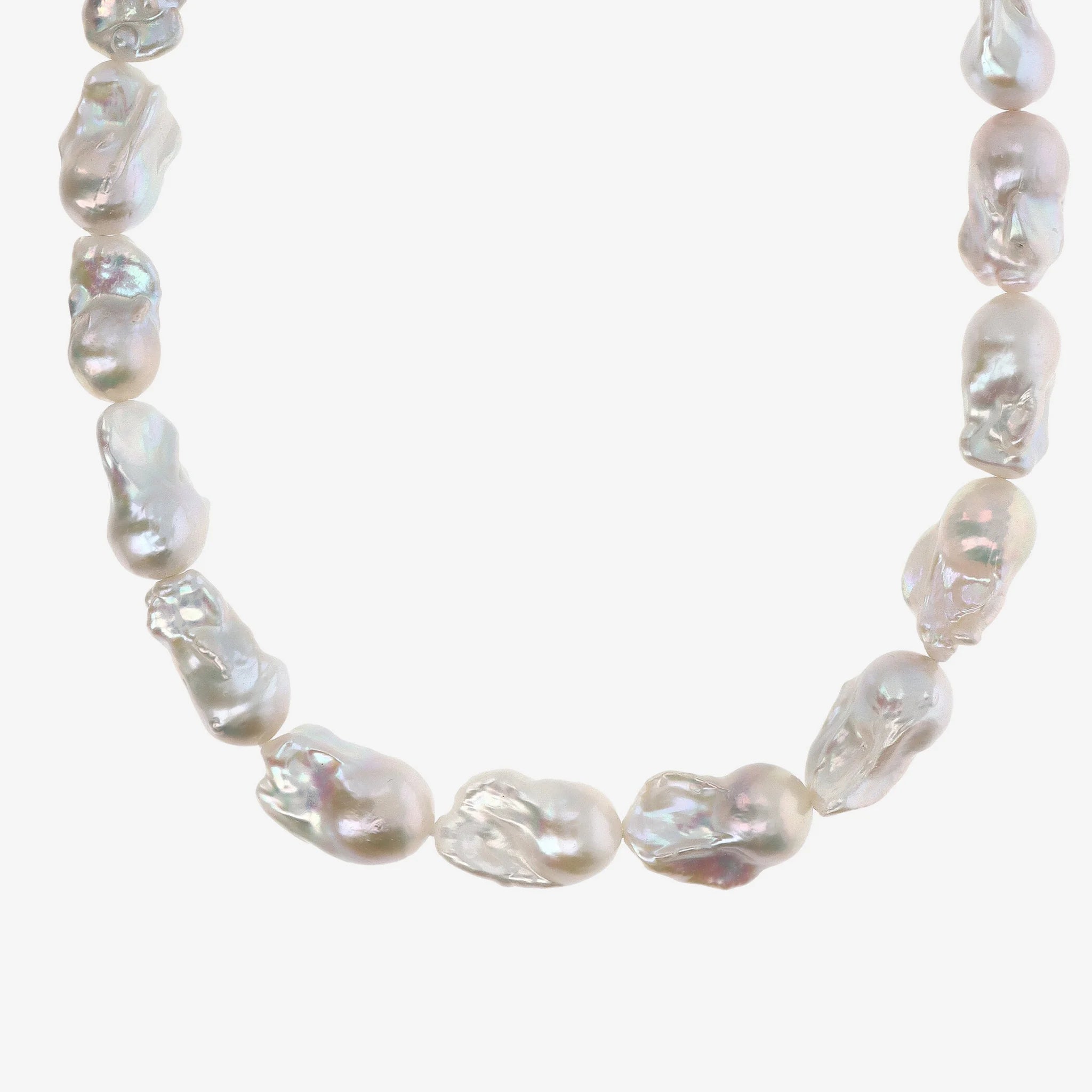 Collana Girocollo in Argento 925 placcato Oro Bianco 18Kt con Perle Scaramazze Bianche d'Acqua Dolce Ø 13/14 mm