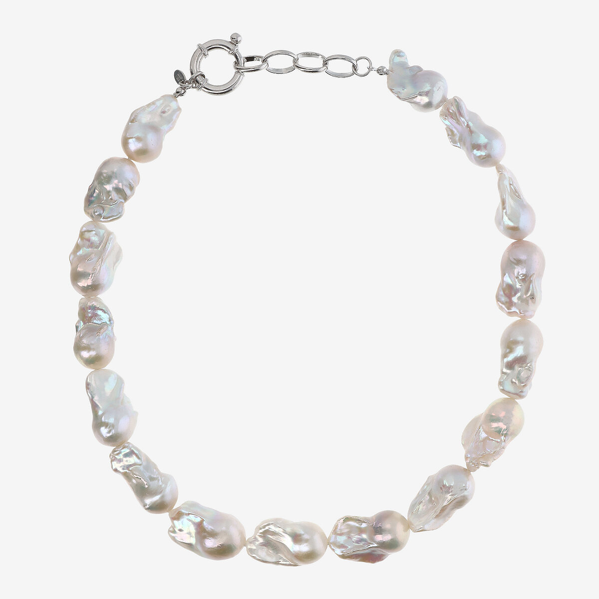 Collana Girocollo in Argento 925 placcato Oro Bianco 18Kt con Perle Scaramazze Bianche d'Acqua Dolce Ø 13/14 mm