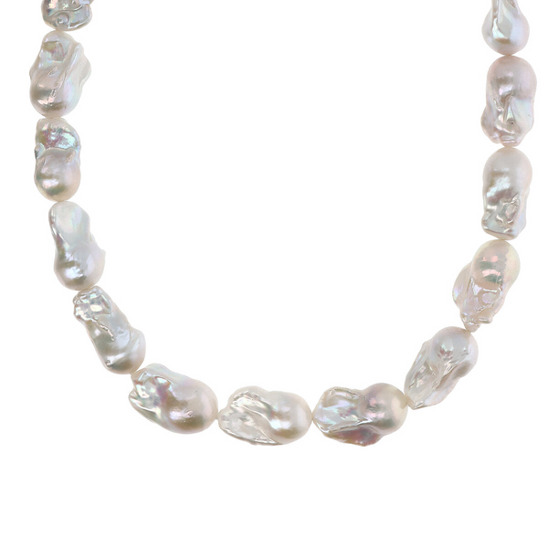 925 Sterling Silver 18Kt White Gold Plated Necklace with White Freshwater Scarlet Pearls Ø 13/14 mm