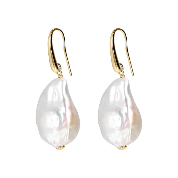 Earrings in 925 Sterling Silver 18Kt Yellow Gold Plated with White Freshwater Scaramazze Pearls Ø 17/18 mm