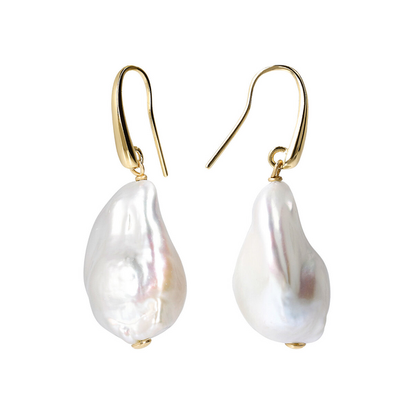 Earrings in 925 Sterling Silver 18Kt Yellow Gold Plated with White Freshwater Scaramazze Pearls Ø 17/18 mm