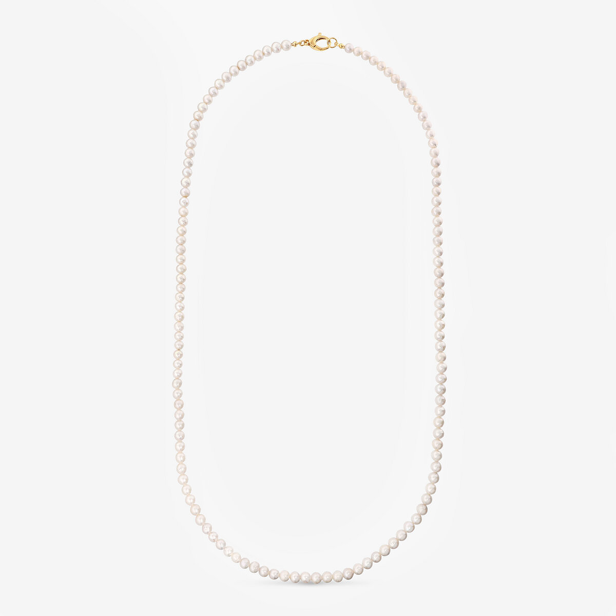 Collana Lunga in Argento 925 placcato Oro Giallo 18Kt con Perle Mini Ming Barocche Bianche d'Acqua Dolce Ø 6/6.5 mm