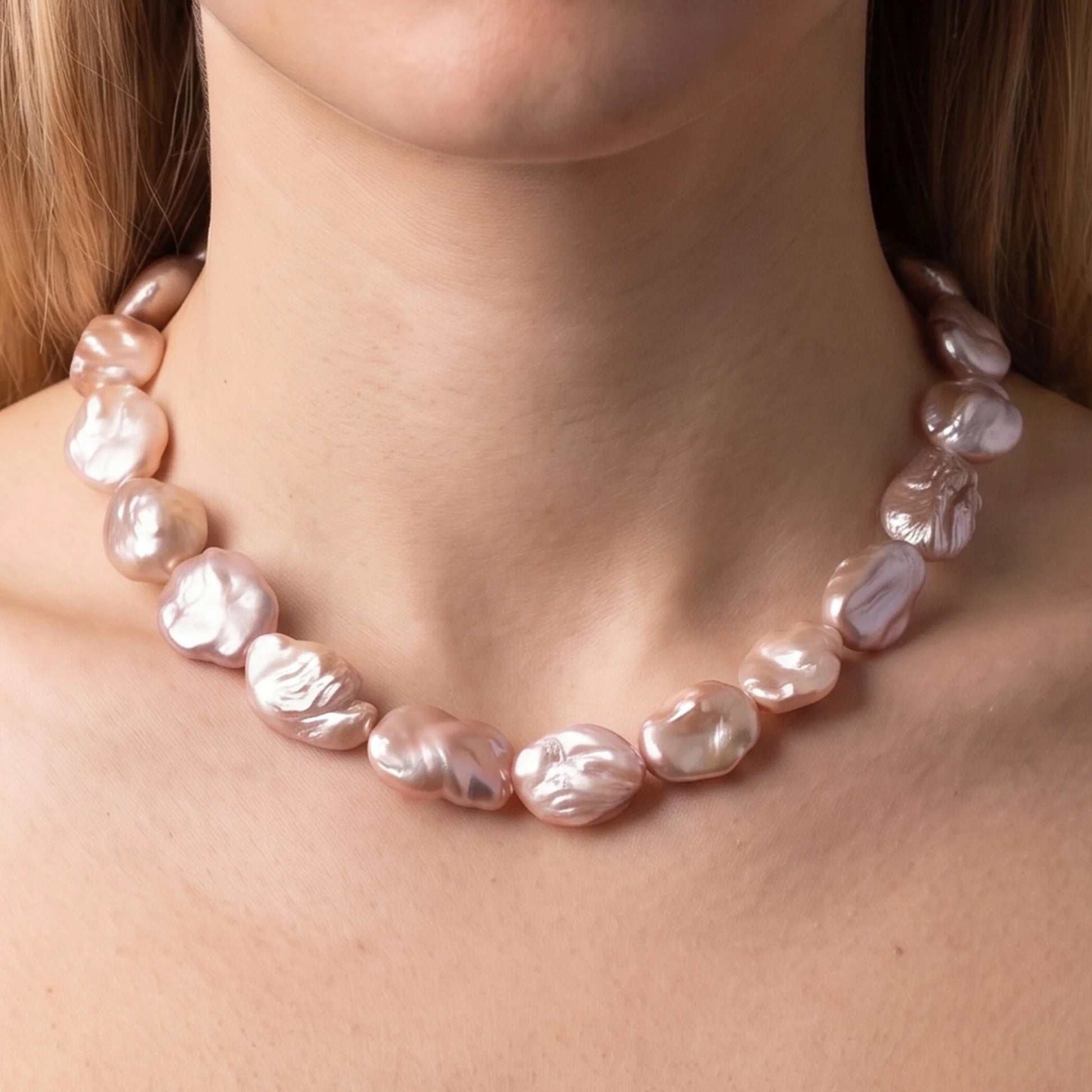 18Kt Rose Gold Plated 925 Sterling Silver Necklace with Multicolor Freshwater Pearls (18/20 mm)